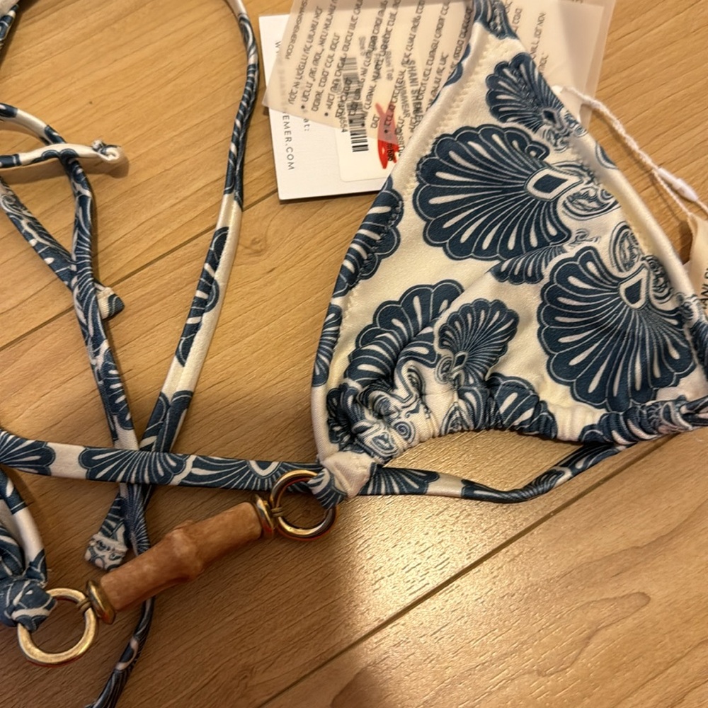 Blue Shell-Print Triangle Bikini Top - Picture 3 of 5